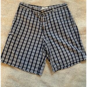 Dockers Men's Flat Front 10" Inseam 100% Cotton Pockets Blue Plaid Shorts, Sz 36